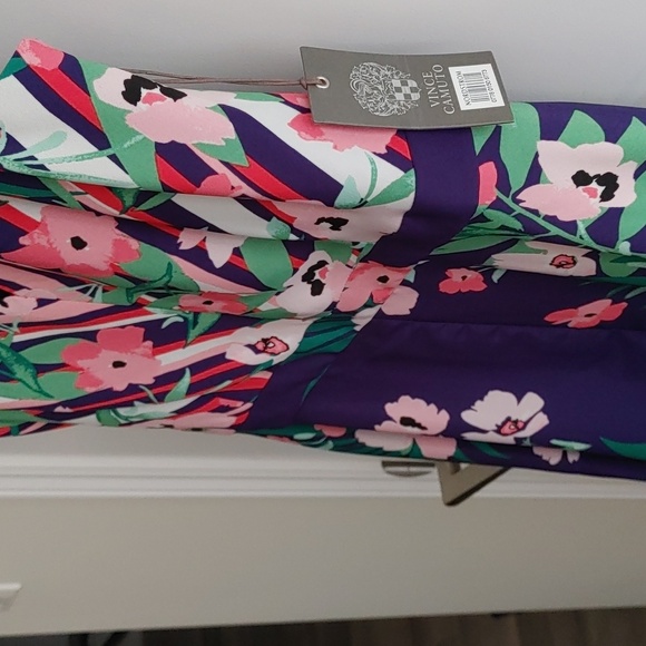 Vince Camuto US 12 Floral Indigo and Pink Sleeveless Summer Dress - Picture 3 of 14